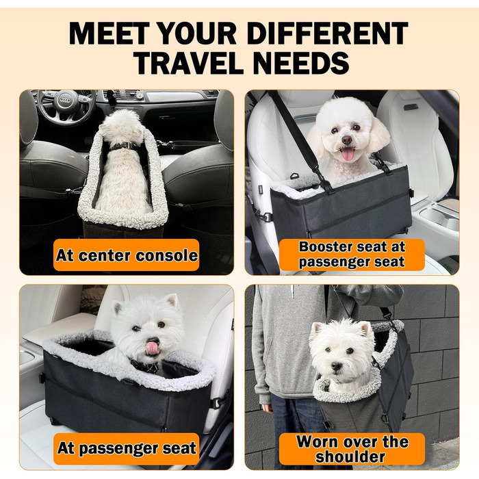 Автокрісло для собак - автокрісло для маленьких собак, з подвійним ременем безпеки, знімний чохол, сумка для зберігання