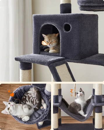 Високий когтеточка-комплекс Feandrea: ігровий центр з лежаком та стовпчиком для кігтів, 161 - 220 см