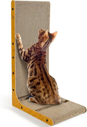 Кігтеточка для котів, 70 см, L-подібна конструкція, з іграшками, щільне гофрокартон, для захисту стін та диванів
