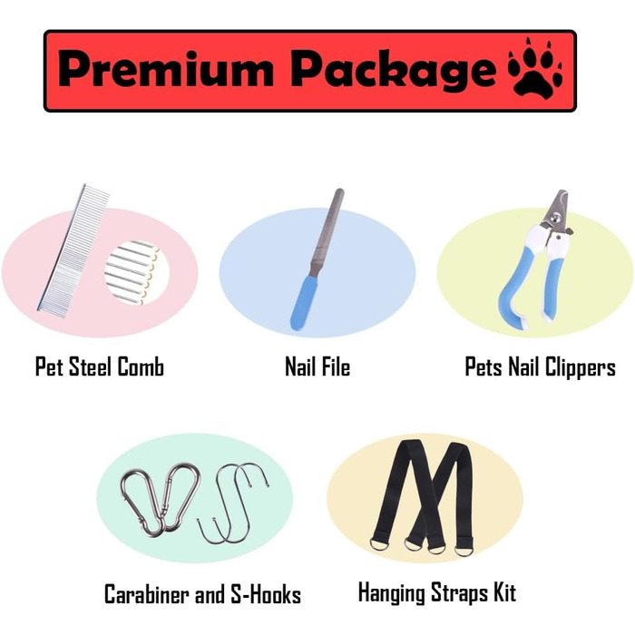 Набір для догляду за собаками 10-в-1: гамак, гребінець, триммер для нігтів, кріплення для машинки для стрижки, міцний, для грумінгу та купання собак (L/M/S) (L)