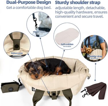 Сумка-переноска для собак Sytopia, кремово-бежева, з кишенями та регульованим поводком, водонепроникна
