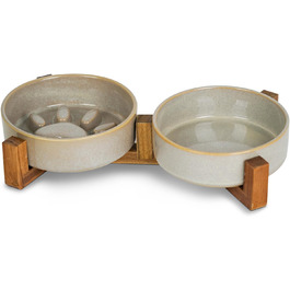 Набір керамічних мисок для собак з підставками, мила тематика лап, повільної годівлі та водопою для середніх собак, неслизькі, подарунок на день народження, сірий (маленький)