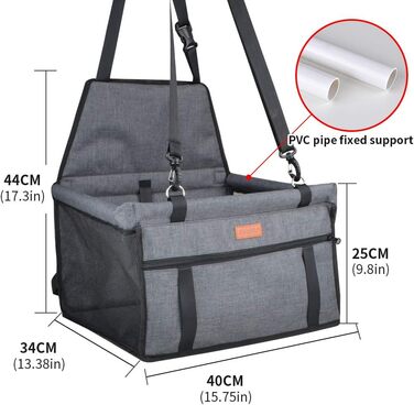 Автокрісло для собак - автокрісло для маленьких собак з ременем, водонепроникне, стабільне, для заднього та переднього сидіння, чорно-сірий (з PVC-трубою)