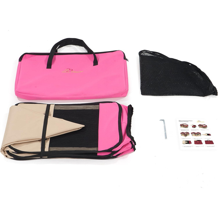 Ляльковий загон для тварин Pawer, 8-секційний, розкладний, з персоналізованим вишитим покриттям, для котів/собак/цуценят, 600D Oxford, портативний, для дому та вулиці, 36'x18.5', рожевий