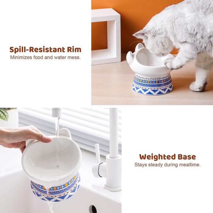 Котло propositions для котів TIGOADT: керамічна годівниця з підставкою, широка та нахилена, проти блювоти, для кошенят та дорослих котів (блакитно-білий візерунок, візерунок Бохо)