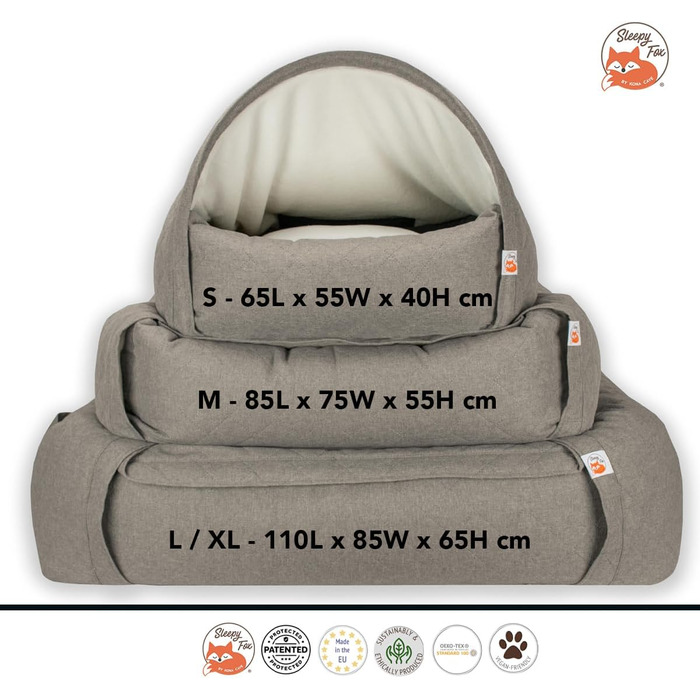 Sleepy Fox® Преміум ліжко-печера для собак та котів - нагороджений дизайн (Large/XL: 110x85x65 см, Кремовий жаккард)