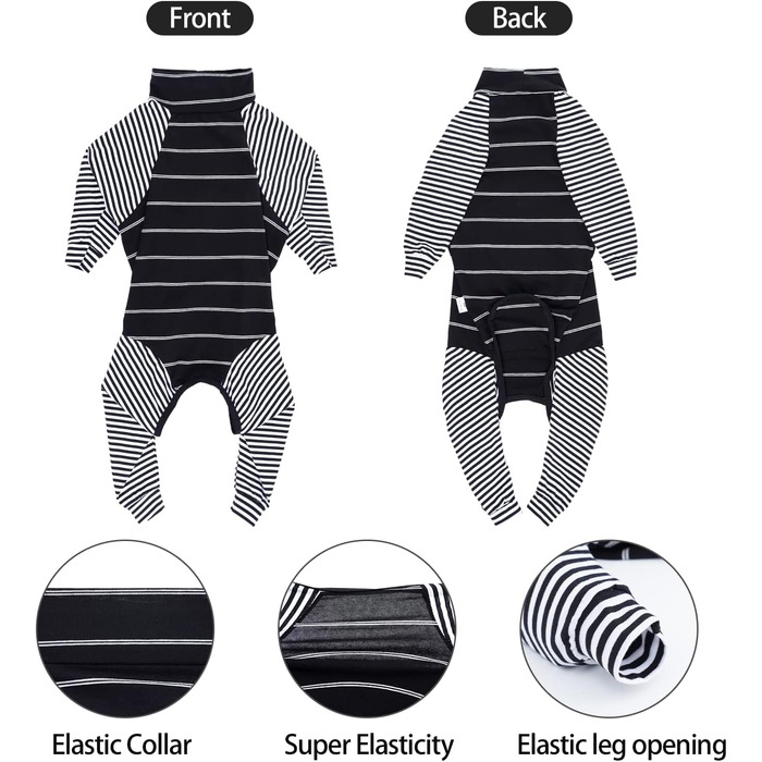 Піжама для собак після операції, комбінезон з довгим рукавом, чорний, для захисту рани, альтернатива комірцю (M, 1 шт.)