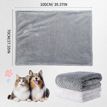 SLSON Ковдри для собак та котів, 70x100 см (сірий та білий) - м'які, двосторонні, для дому та подорожей