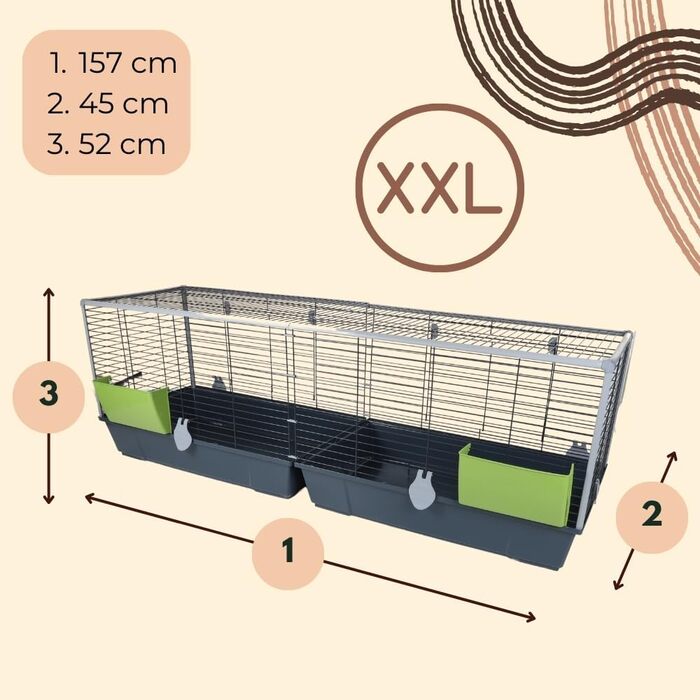 Клітка для кроликів XXL Indoor/Outdoor, 160 см, для морських свинок та кроликів, з годівницею, клітка для дрібних тварин