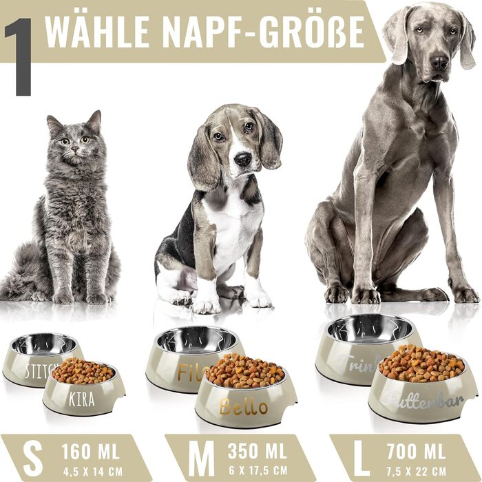 Набір мисок для корму ne&no® для собак та котів (S, 170 мл) з іменем, неслизькі | Миски для котів та собак | Taupe (S)