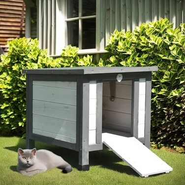 Зимовий будиночок для котів з відкидною кришкою і пандусом, 50x45x43 см, дерев'яна вулична котяча хата, спальний будиночок, котяча нора