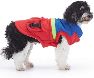 Зимовий теплий пуховик для собак з протекторними отворами, вітронепроникна куртка для холодної погоди, бавовна, костюм для цуценят, маленьких та середніх собак, розмір XL (S: Обхват грудей: 34 см/13.3 дюйма, Стиль 4: Червоний, Синій)