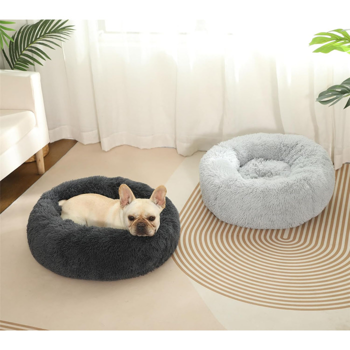 М'яке ліжко для собак та котів у вигляді пончика, плюшеве, кругле, 58 см, темно-сіре