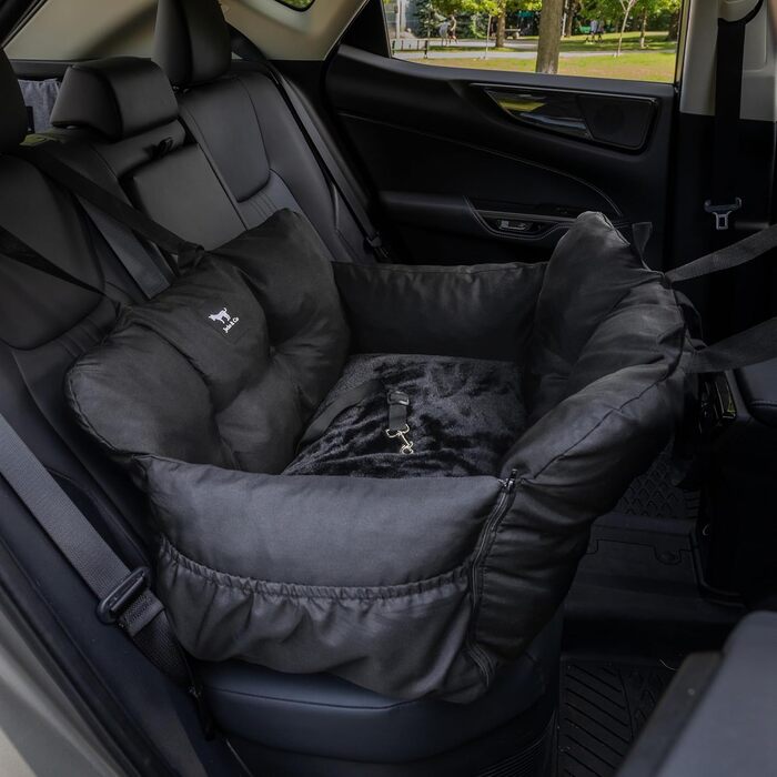 Автокрісло для собак JACKO & CO V2 Premium – підходить для малих та середніх тварин до 18 кг, з підстібкою та поводом, чорного кольору