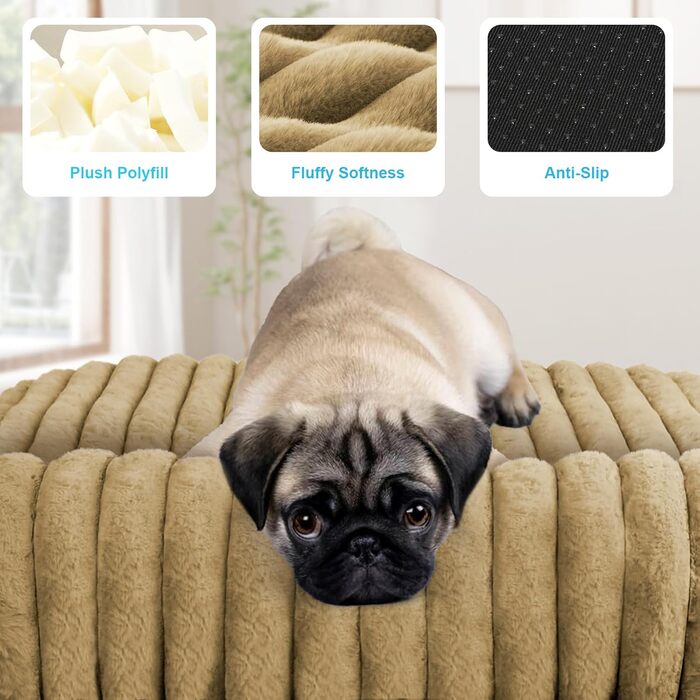 Комфортне ліжко для собак великих порід, знімний та пральний чохол, плюшеве ліжко Deluxe для клітки, неслизька підстилка для тварин, матрац для собачої будки (X-Large, Коричневий)