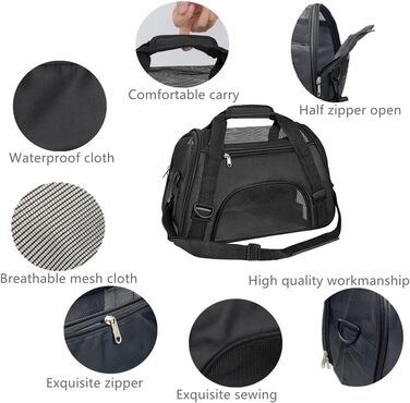 Травельна переноска для тварин Tiyolat, сумка-мішок, дозволена авіакомпаніями, для малих собак, котів та цуценят, домашнє використання (M, Чорний), розмір 46 x 23 x 30 см