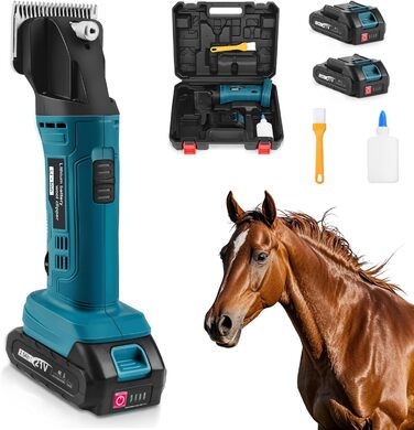 Професійна акумуляторна машинка для стрижки коней 500W | 2 батареї 2500mAh | 6 швидкостей | 2400 обертів/хв | Сумісна з Makita 18V