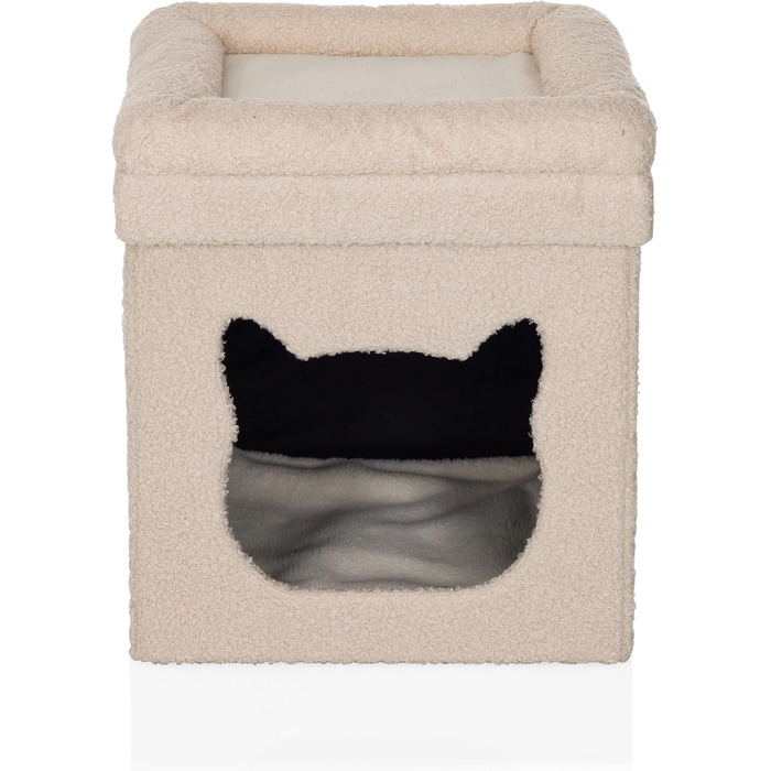 Квітковий будиночок для котів PAWY з подушкою, розкладне ліжко для котів з Bouclé тканини, знімний дах, 40x40x44 см, Бежевий, кутовий / 44 x 40 x 40 см Бежевий
