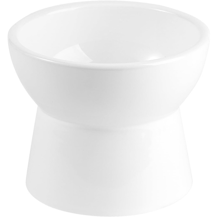 Підвищена годівниця для котів, керамічна - миска для води та їжі, антиблювотний дизайн, 550 мл, білий колір