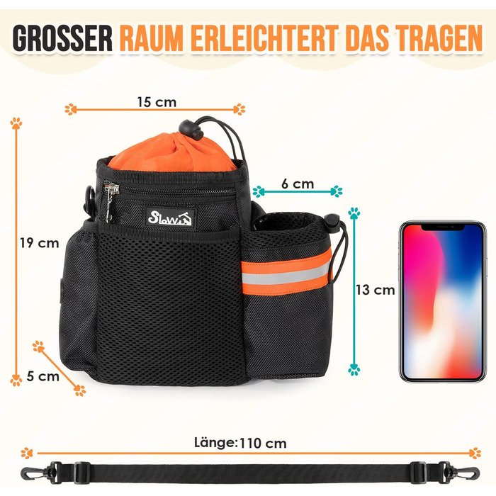 Сумка для ласощів для собак з диспенсером для пакетів та тримачем для пляшки, 3 способи носіння, регульований ремінь/ремень/кліпса, зелено-помаранчевий