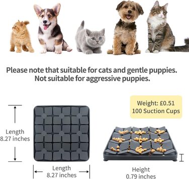 Килимок для повільного годування Hund & Katze Bowite Silikon з присосками для котів та маленьких собак (сірий)