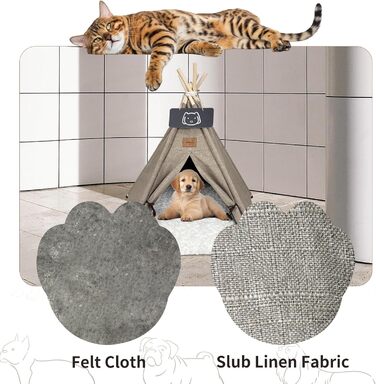 Палатка для тварин Tipi, будиночок для собак та котів з плюшевою подушкою, 60x60x70 см, коричневий