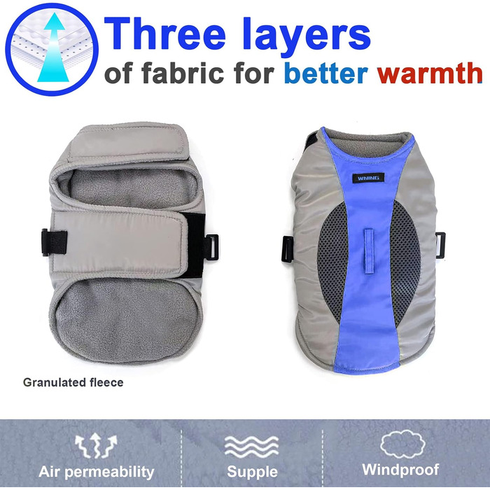 Підкладкова регульована куртка для собак, обігріваюча жилетка для собак з LED-підсвічуванням, зручна та вітронепроникна куртка для маленьких та середніх собак (XL, Синій та Сірий) XL Синій та Сірий