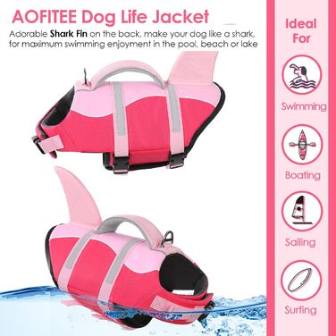 Жилет для плавання собак AOFITEE, жилет-спасатель для собак з ручкою та світловідбиваючими смугами, рожевий, X-Large