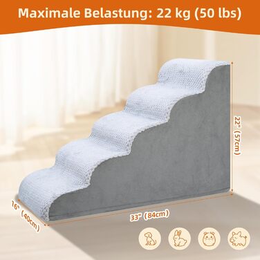 Східці для собак KSIIA, 3 сходинки, 40 см, для маленьких собак та котів, знімний водостійкий чохол, для ліжка, дивану, софи та авто, 40x57x40 см, сірий колір