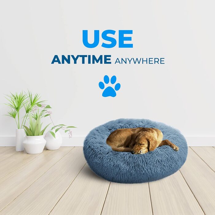 Whiskers & Friends кругле пухнасте ліжко для собак, м'яке заспокійливе лежанка-донат, для малих і середніх собак до 20,4 кг, пране
