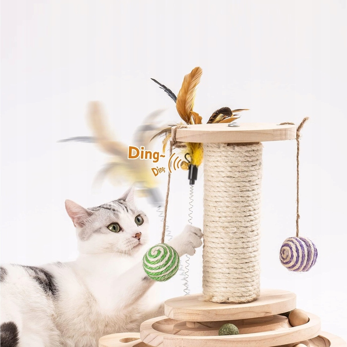 Інтерактивна дерев'яна іграшка-драбалка для котів з м'ячиком