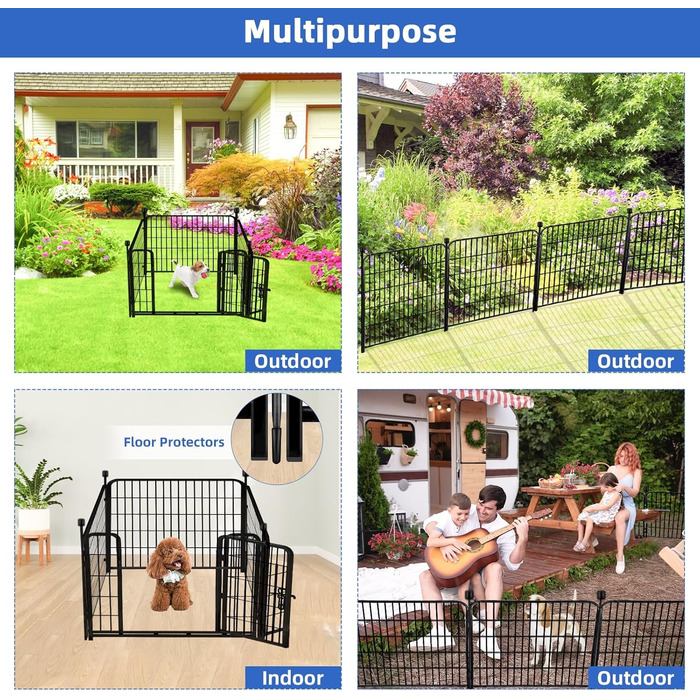 Металевий садовий забір Adavin з воротами, 61 см (В) × 3 м (Д), 4 панелі, чорний, міцний, для собак, кемпінгу, обмеження території, внутрішнє та зовнішнє використання