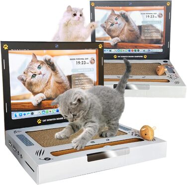 Кігтеточки для котів 2 шт. з картону L&W BROS. 3-в-1: кігтеточка, іграшка-ноутбук, м'яка мишка та дзвіночок