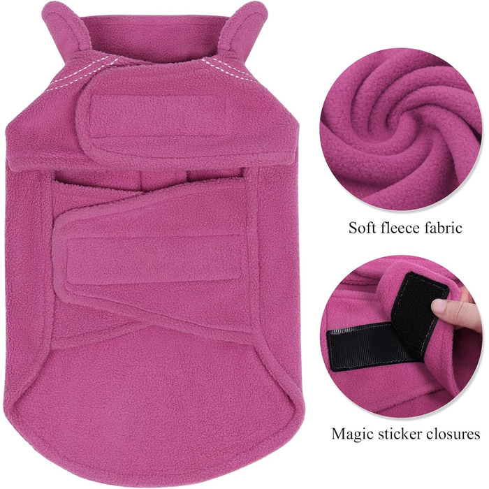 Тепла куртка VIVAGLORY для собак Cozywrap Wintermantel, флісова куртка для собак з клямками, регульована, світловідбиваюча, розмір S/XL (Fuchsia, обхват грудей 79-94 см)