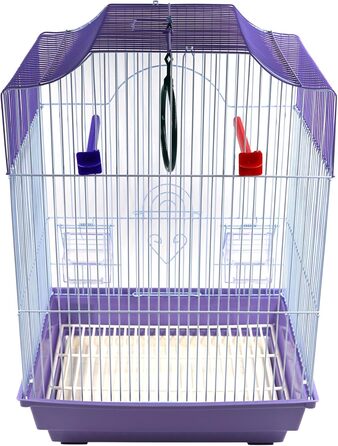 Клітка для птахів з годівницями, жердинами та гойдалками, 34,5 x 28 x 49,5 см, зелена/фіолетова