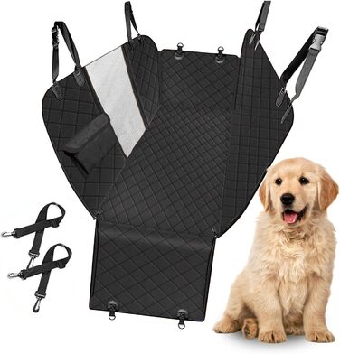 Захист для заднього сидіння авто для собак - водовідштовхуючий, антикіготок, універсальний, з боковими захистами та віконцем - чорний