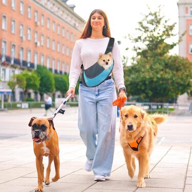 Тканинна переноска для собак, сумка для маленьких собак, переноска для тварин, дихаюча, регульована, переноска для собак і котів до 6 кг, ідеальна для відпочинку на природі (небесно-блакитна)