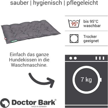 Ортопедичне собаче ліжко Doctor Bark Urban - для великих собак, 90x70 см, сірий колір, Made in Germany. Легко миється до 95°C. Міцний килимок для дому та вулиці.