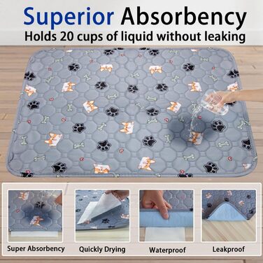 Підкладки для тварин, 2 шт. Зносостійкі килимки для цуценят та собак, швидко поглинаючі пелюшки для собак, котів, морських свинок -- 60x90 см