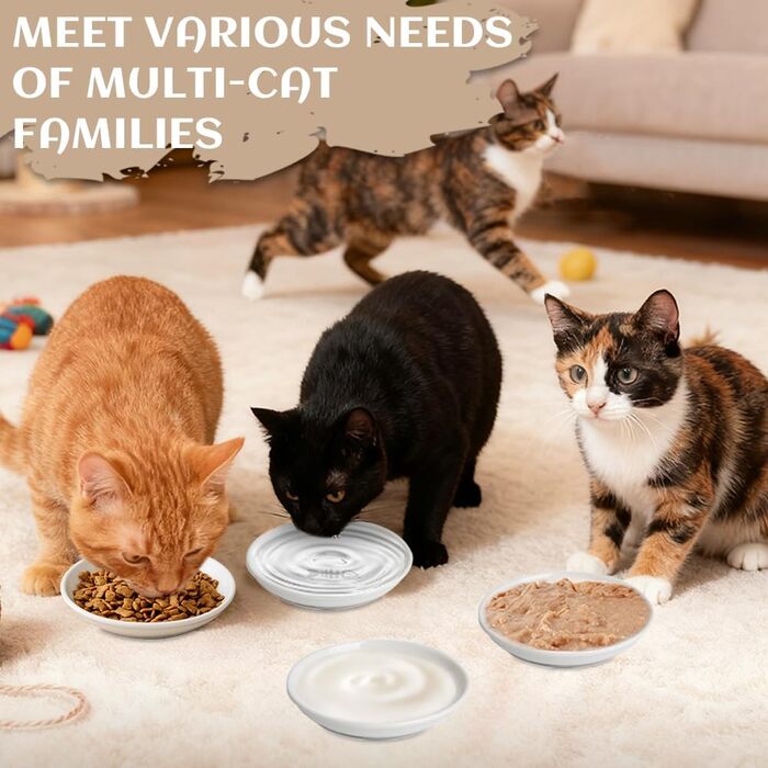 Набір мисок для котів з кераміки (4 шт.) з неслизьким дном, анти-відрижка, широкі та плоскі миски для кошенят та дрібних тварин