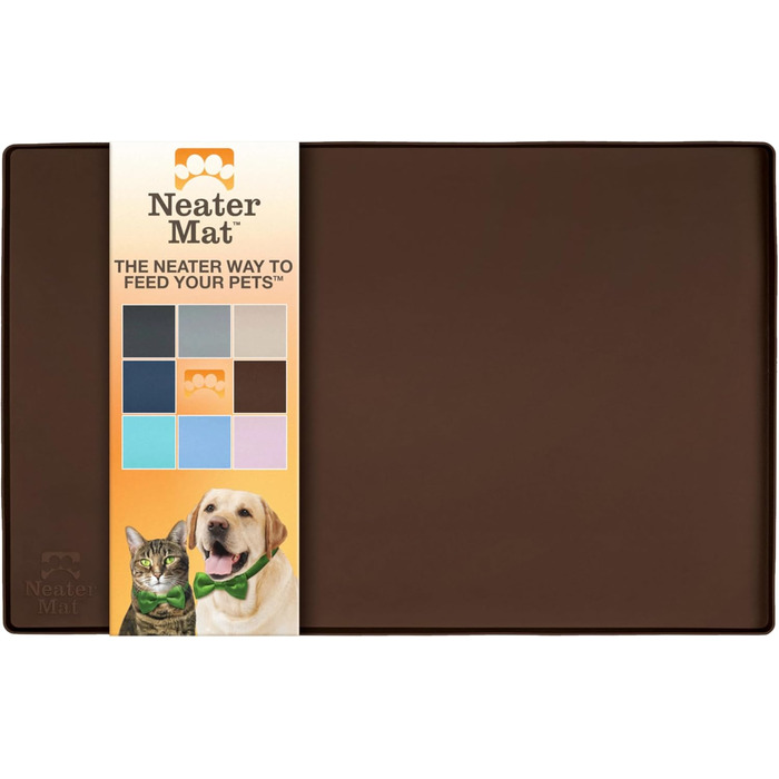 Силіконова підставка під миски для собак і котів Neater Pet Brands, водонепроникна, коричнева, 48,3x30,5 см — захист підлоги від корму та води
