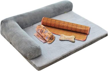 Крісло-лежанка для собак середніх та великих порід, лежанка для тварин, корзина для собак, собаче ліжко, набір з 4 частин, сірий колір, 55x45x13 см