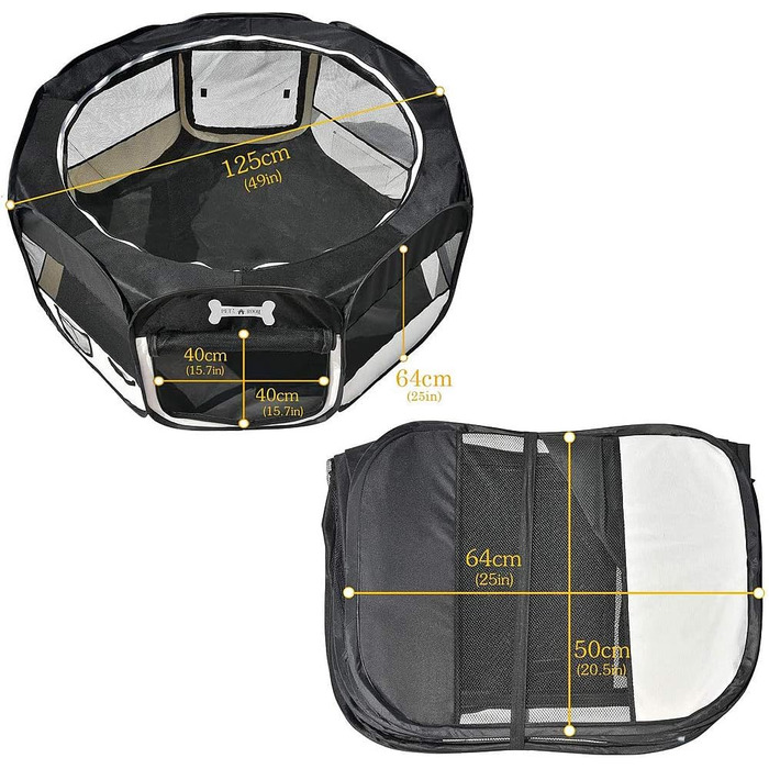 Вольєр для цуценят Melko 125x125x64 см, розкладний, чорний