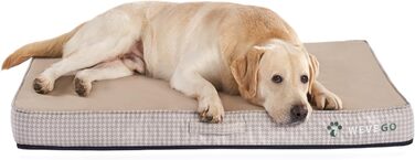 Велике ортопедичне ліжко для собак з гелевою піною та фетровою тканиною, знімний чохол та водонепроникний вкладиш (89 x 56 x 9 см, Бежевий)