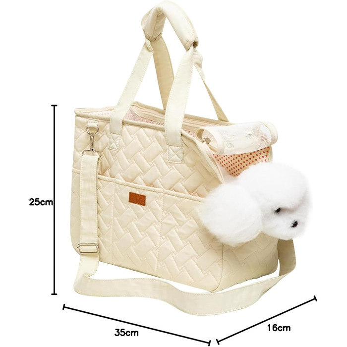 PETCUTE Сумка-переноска для собак і котів, Бежева, для маленьких собак до 6 кг, з кишеньками та витяжною підстилкою