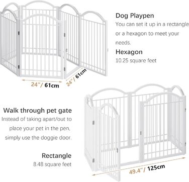 Металеве вольєр для собак BHG, без монтажу, з дверцятами, 304,8 x 81,3 см, аккордеон, білий, 5 панелей