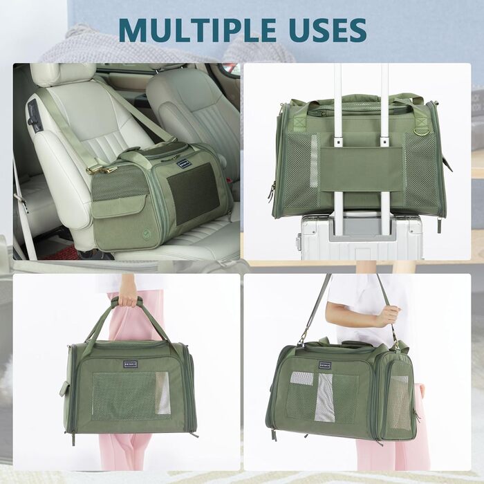 Транспортна переноска для котів та собак Petsfit, складана, 50L, оливковий, з м'яким килимком