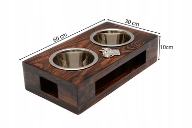 Дерев'яна підставка з мисками для собак, сталеві миски, ручна робота — Німецький дог