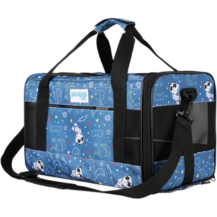 Транспортна сумка PETCUTE для котів та собак, складана, з плечовим ременем, схвалена авіакомпаніями, дихаюча, знімний килимок, синій (M)