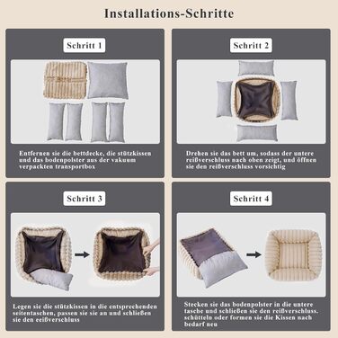 Крісло-ліжко для собак маленьких та середніх порід, 50x48x15 см, миється, кошик з антиковзким покриттям, бежевий/кремовий колір